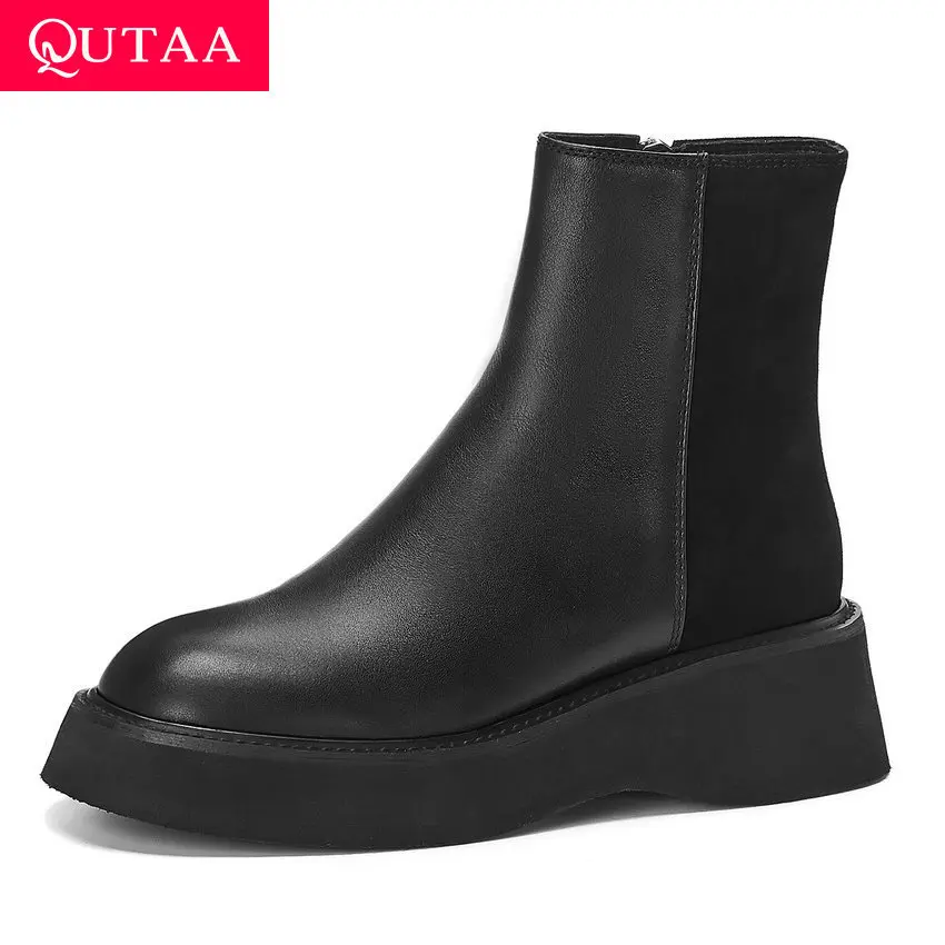 QUTAA/2020 Повседневная Женская обувь на танкетке с круглым носком; сезон осень-зима; Модные ботильоны на молнии из коровьей кожи и замши на плат... QUTAA/2020 Повседневная Женская обувь на танкетке с круглым носком; сезон осень-зима; Модные ботильоны на молнии из коровьей кожи и замши на плат...