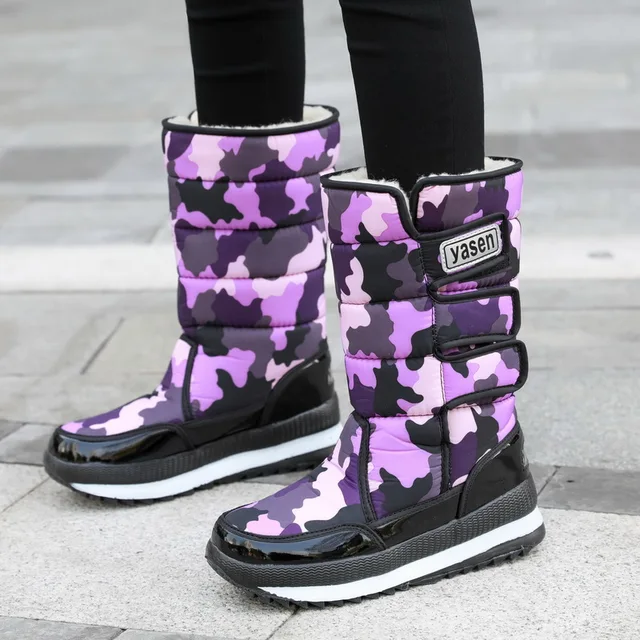 Women snow boots  platform winter boots thick plush waterproof non-slip boots  fashion women winter shoes  warm fur  botas mujer G03-purple