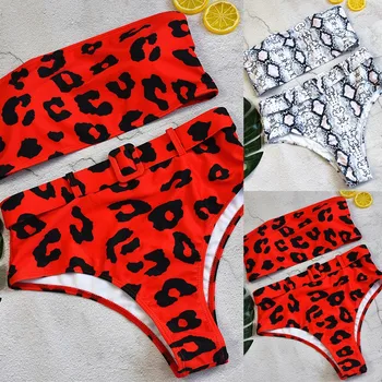 

2019 Women's Hot Sexy Leopard Print Female Intimates Tank Top Wavy Edge Bathing Suit Off Shoulder Underwear Wire Free Lengeries