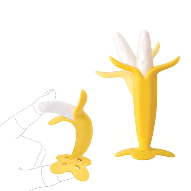 

Gift for Infant Baby Chewing Baby Silicone Training Toothbrush BPA Free Banana Shape Safe Teether Chew Toys Teething Ring