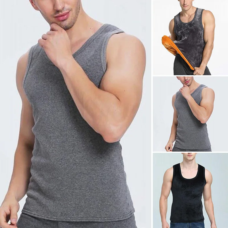 sleeveless o neck tanks Men's Waistcoat Vest Sleeveless Thickening Soft Bottoming warm Tops winter under tops