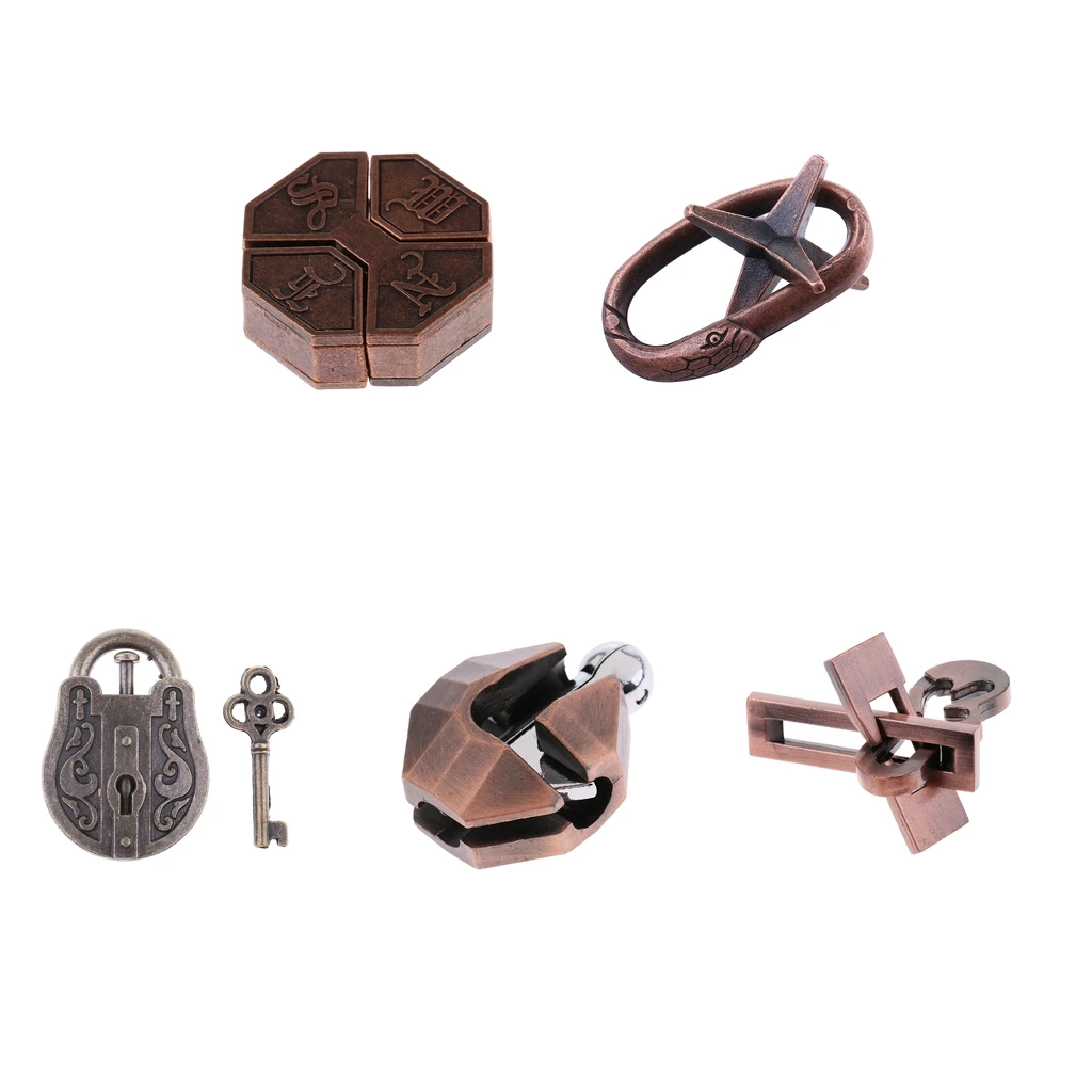 5pcs Metal Brain Teasers Disentanglement Puzzle IQ Test Educational Toy, Game Challenge for Kids Children Teens or Adults