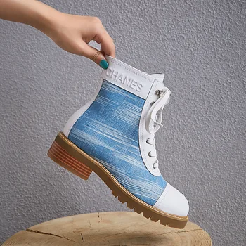 

Mixed Color Female Boots Ankle Women's Martin Boots Dress Shoes Non-slip Oxford Bottom Boot Genuine Leather Boots Lace Up