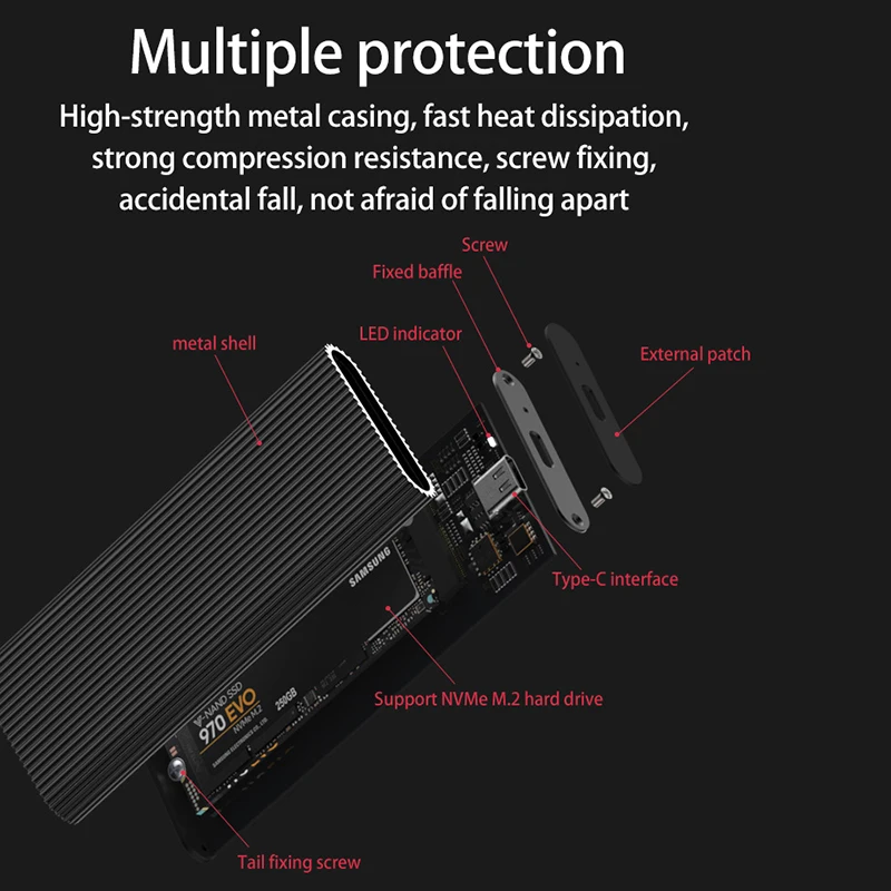 Blueendless ޴ SSD ϵ ũ ̽ Usb 3.1  C  M.2 NVMe PCIE Msata ϵ ̺ Ŭ, ˷̴ SSD Ͽ¡ ̽