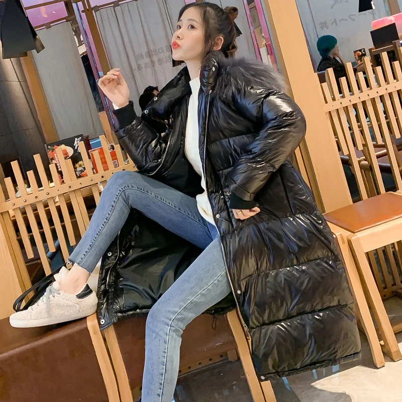 

2019 Korean-style Women's Winter New Style Elegant Thick Fur Collar Long Cotton-padded Jacket Large GIRL'S Large Size Dress S