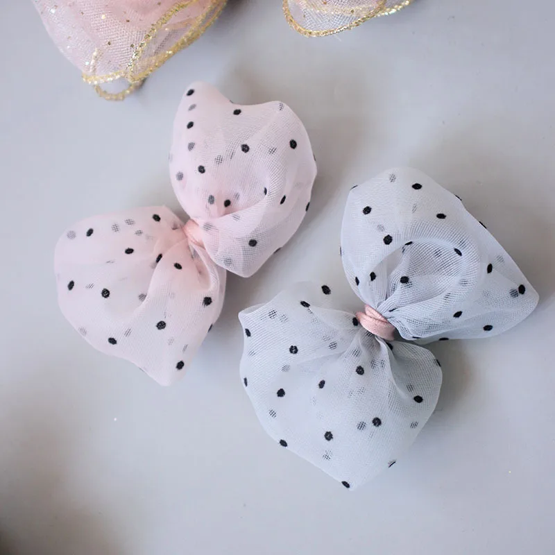 

South Korean children's new hair accessories headdress girl's broken hair side clip dot yarn dream pink bow