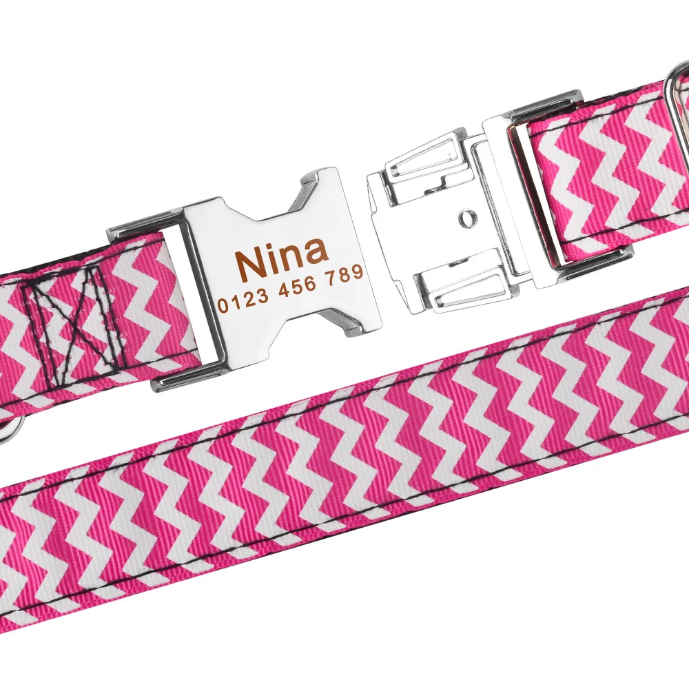 AiruiDog Personalized Dog Collar Fabric ID Name Tag Buckle Custom Engraved Puppy S M L