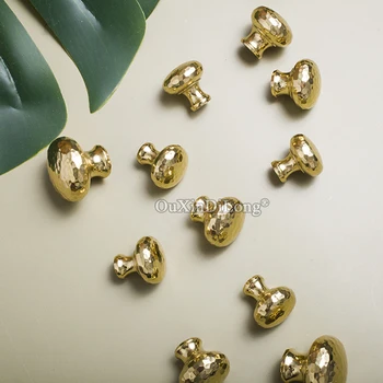 

10PCS Small Hand Hammered Light Luxury Mushroom Brass Handle Drawer Wardrobe Shoe Cabinet Door Round Gold Handle GF301