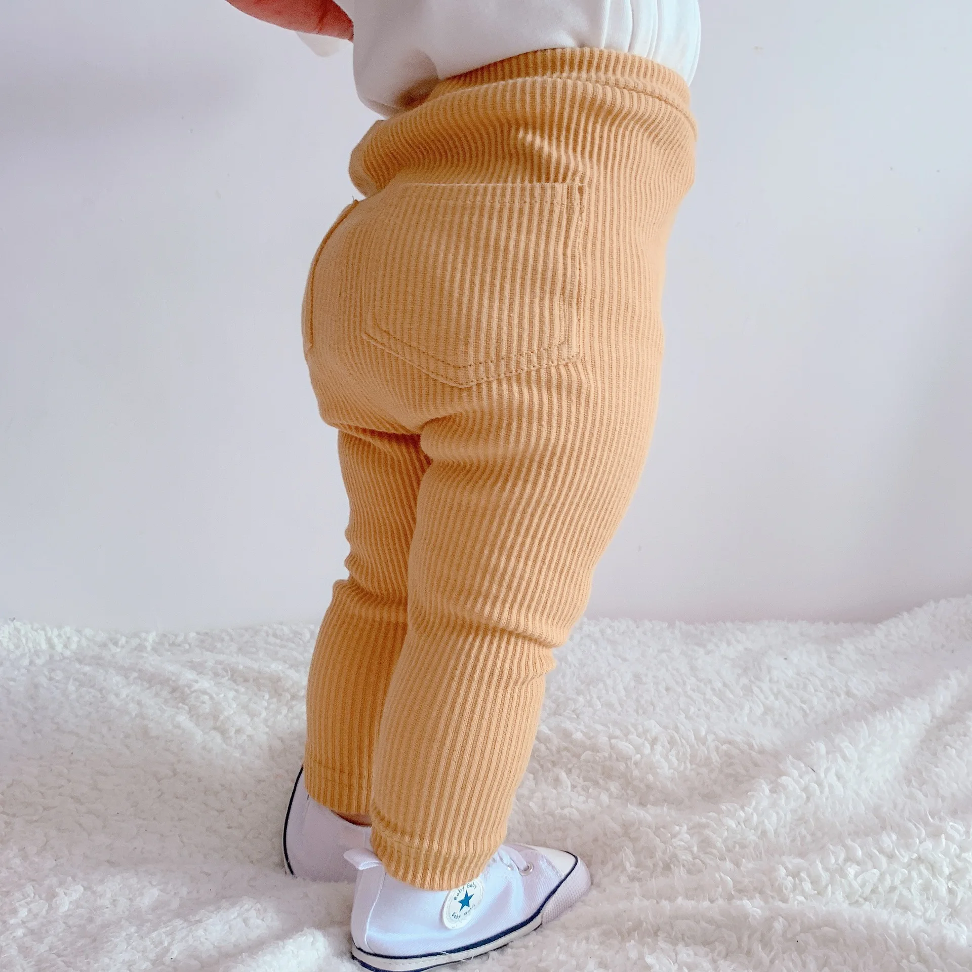 Осенне-весенняя одежда новая детская одежда для маленьких девочек хлопковые облегающие леггинсы в рубчик однотонные вязаные штаны для мальчиков и девочек