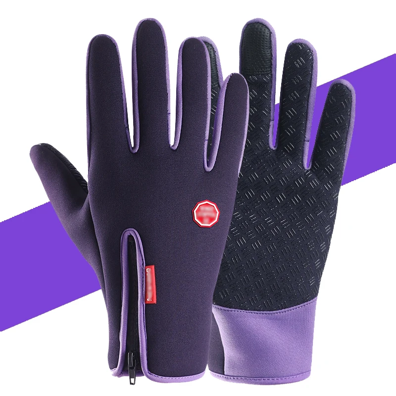 Зимние лыжные перчатки для мужчин и женщин, ветрозащитные, теплые, с сенсорным экраном, дизайн для спорта на открытом воздухе, для катания на лыжах, сноубординга, снежные перчатки - Цвет: Purple gloves