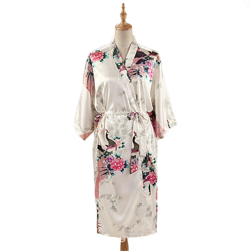 9Color Satin Japanese Style Kimono Women Yukata Dress Traditional Peacock Thin Clothing for Japanese Adult Loose Pajamas