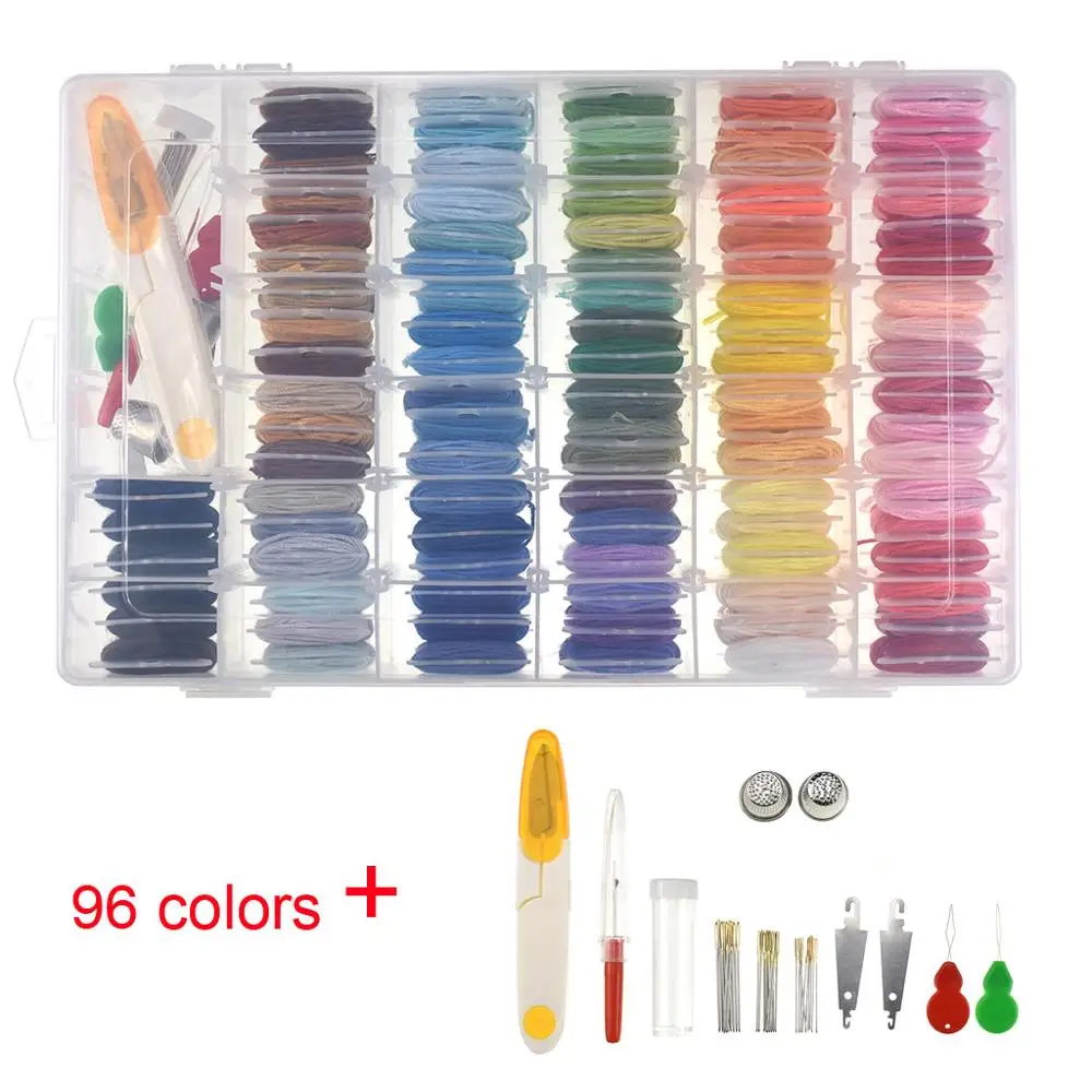 

Embroidery Organizer Storage Box 96 Colors Embroidery Threads and Metal Sewing Thimbles with Floss Bobbins Embroidery SET FDH