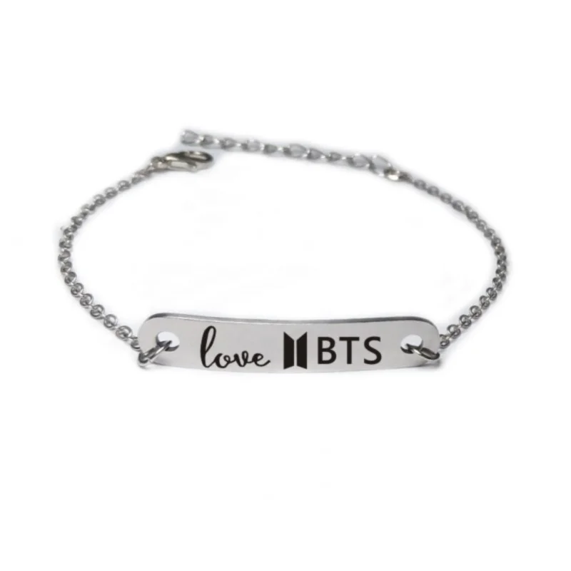 K-pop Подвески модный браслет Bangtan Boys имя унисекс из нержавеющей стали серебряного