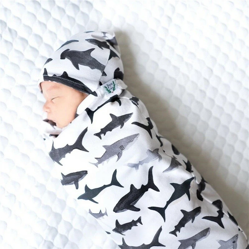 12M Baby Swaddle Blanket Newborn Baby Floral Swaddle Blanket Toddler Girl Boys Receiving Infant Wrap Hat 2pcs