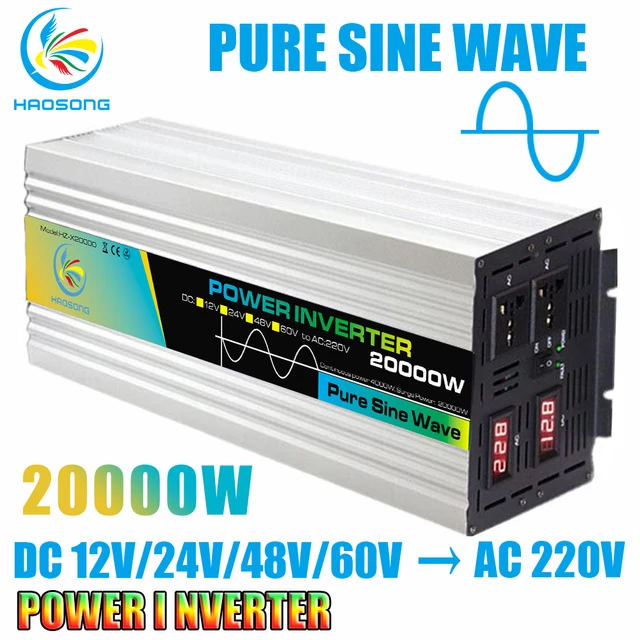 Pure Sine Wave Power Inverter 4000W DC 12V 24V 48V 60V to AC 220V Peak 20000W Inversor 12 V 220