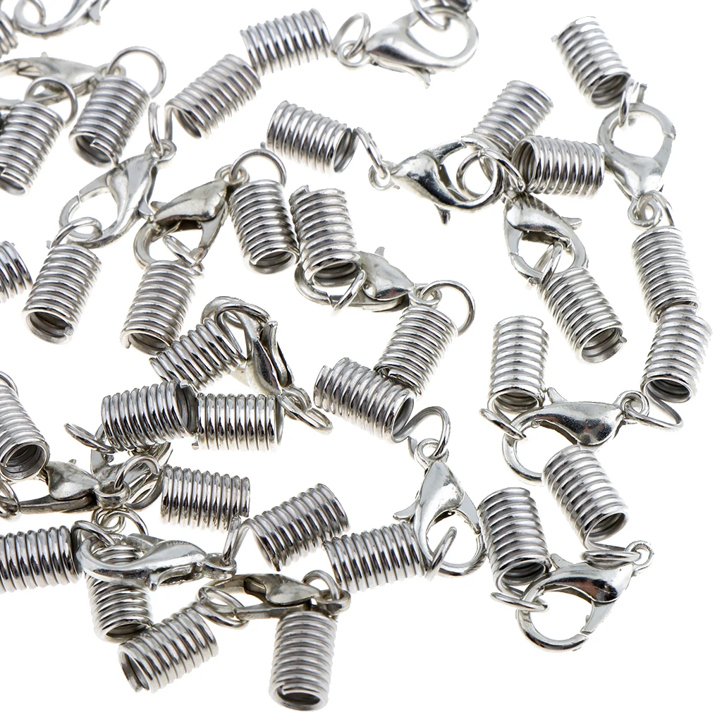 20 Pcs Lobster Claw Clasps Leather Spring Clasp Crimp Clip Ends Set for Necklace Bracelet Jewelry Making - silver color