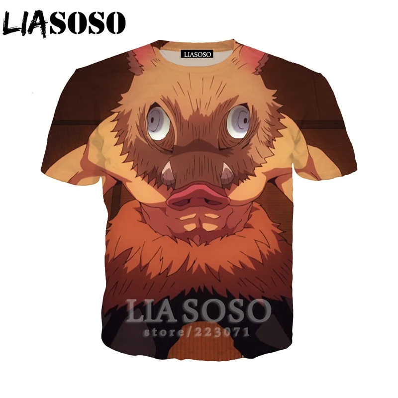 

LIASOSO Summer Men Women Hashibira Inosuke Sweatshirt 3D Print Anime Demon Slayer T Shirt Short Sleeve Hip Hop Top Pullover A303