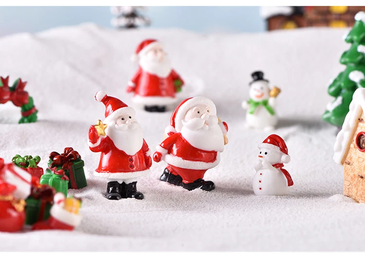 BAIUFOR Christmas Miniature Santa Claus Snowman Sled Reindeer Terrarium Figurines Fairy Garden Decor Snow Landscape Model