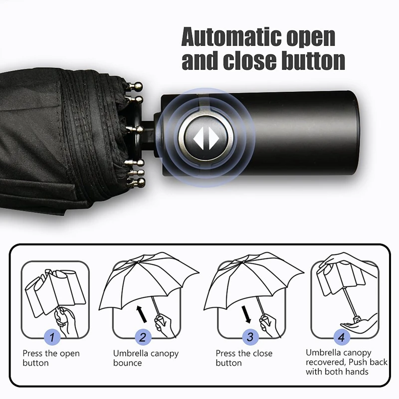 Дорожный зонтик, 10 ребер лучший ветрозащитный зонтик с тефлоновым покрытием, автоматическое закрывание и Улучшенная удобная ручка-подарок Leath