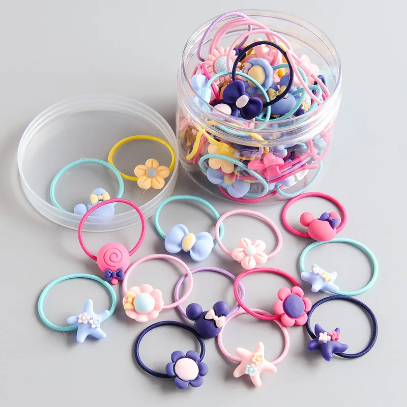 

30/40PCS Cartoon Resin Children's Series Ponytail Elastic Hair Bands Fashion Girls Flower Head Bands Hair Accessories HeadWear