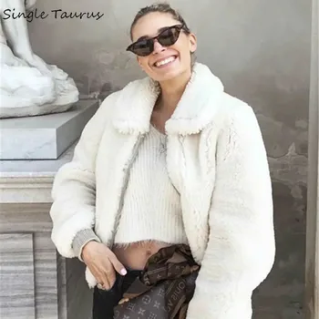 

Lambswool Wool Coat Women Fashion Long Sleeve Winter Manteau Femme Short Length Streetwear Abrigo Mujer Warm Casaco Feminino