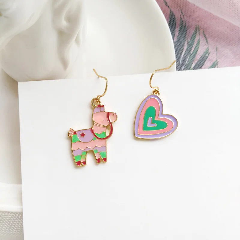 horse heart Pierced Пицца Радуга креативный Забавный зажим серьги без прокола ушные клипсы милые забавные еда клип на серьги без пирсинга для женщин - Окраска металла: horse heart Pierced