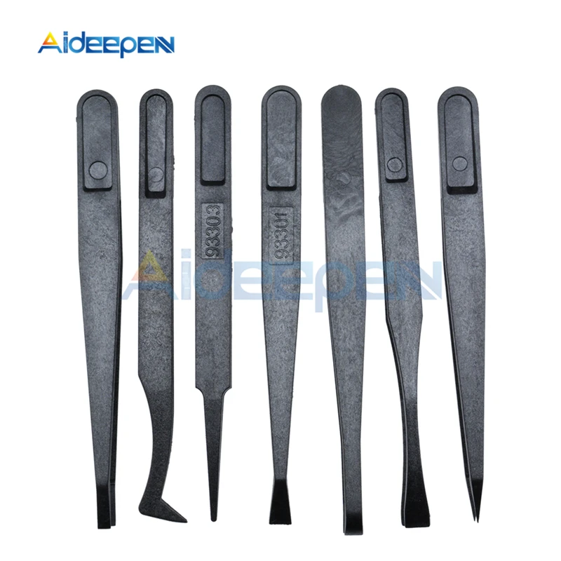 

7Pcs/set Anti-static Carbon Fiber Electronic Tweezers Kit ESD Plastic Curved Straight Tip Forceps Repair Tool Maintenance Tools