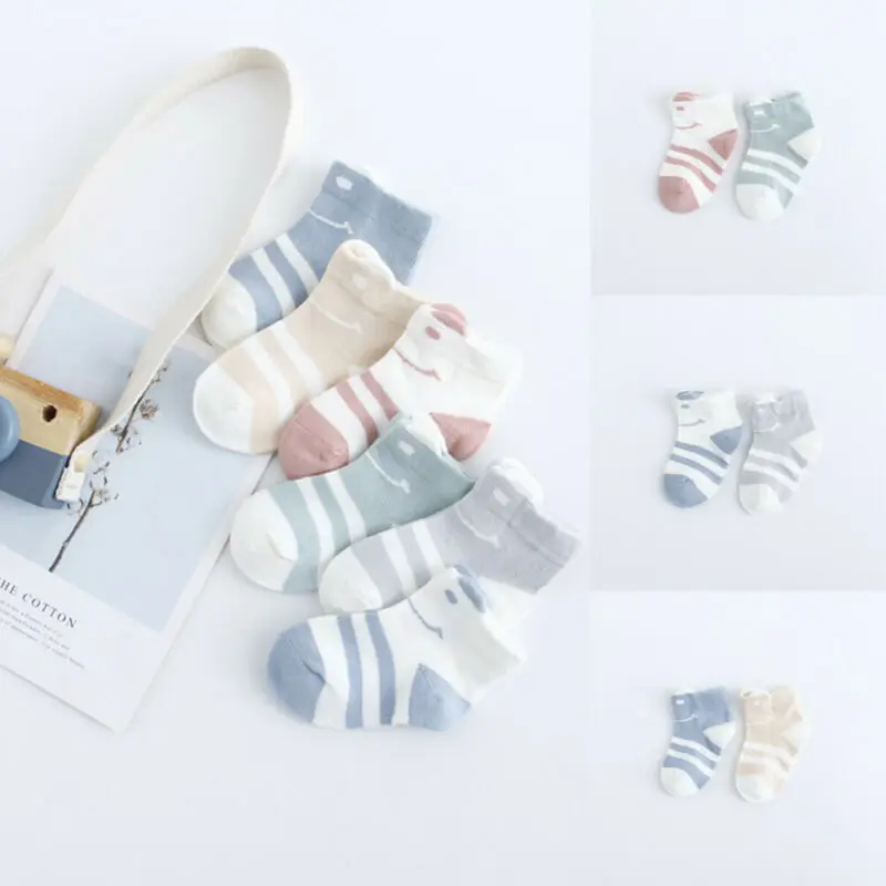 

2020 New 2 Pairs Kid Casual Baby Sport Socks Cotton Striped Multi-Color Soft Seamless Toe Socks