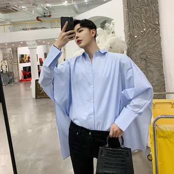 

Men Women Couple Streetwear Hip Hop Loose Casual Oversized Loose Bat Long Sleeve Shirts Stage Clothes Male Harajuku Dress Shirts