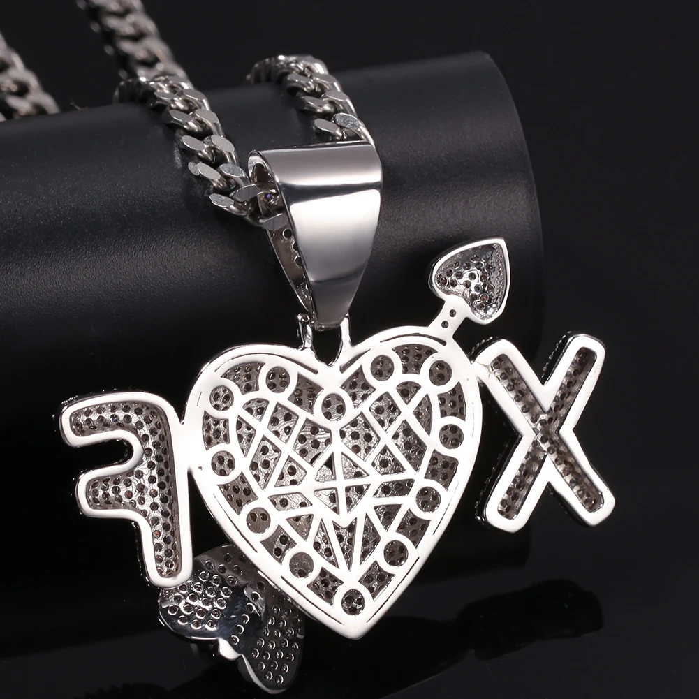 Hip Hop Fully Iced Out Bubble Extra Fine An arrow through a heart Pendant Necklace Mens&Womens Jewelry Gifts Hand Necklace