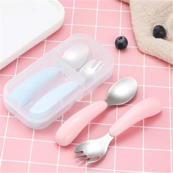 

2 Pcs/Set Baby Tableware Set Children Feeding Utensil Stainless Steel Infant Spoon Kids Cutlery Food Feeding Gadgets Spoon Fork
