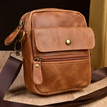 

New Fashion Genuine Leather Men's Bag Cow Leather Shoulder Bag Casual Outdoor Men's Belt Bag Mini Men's Commuter OL Pouch