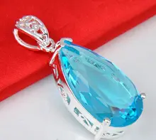 

ANGLANG Elegant BLUE CZ Stone Bridal Necklaces for Wedding Cute Pendant Fashion Accessories Party Jewelry Exquisite Female Gifts