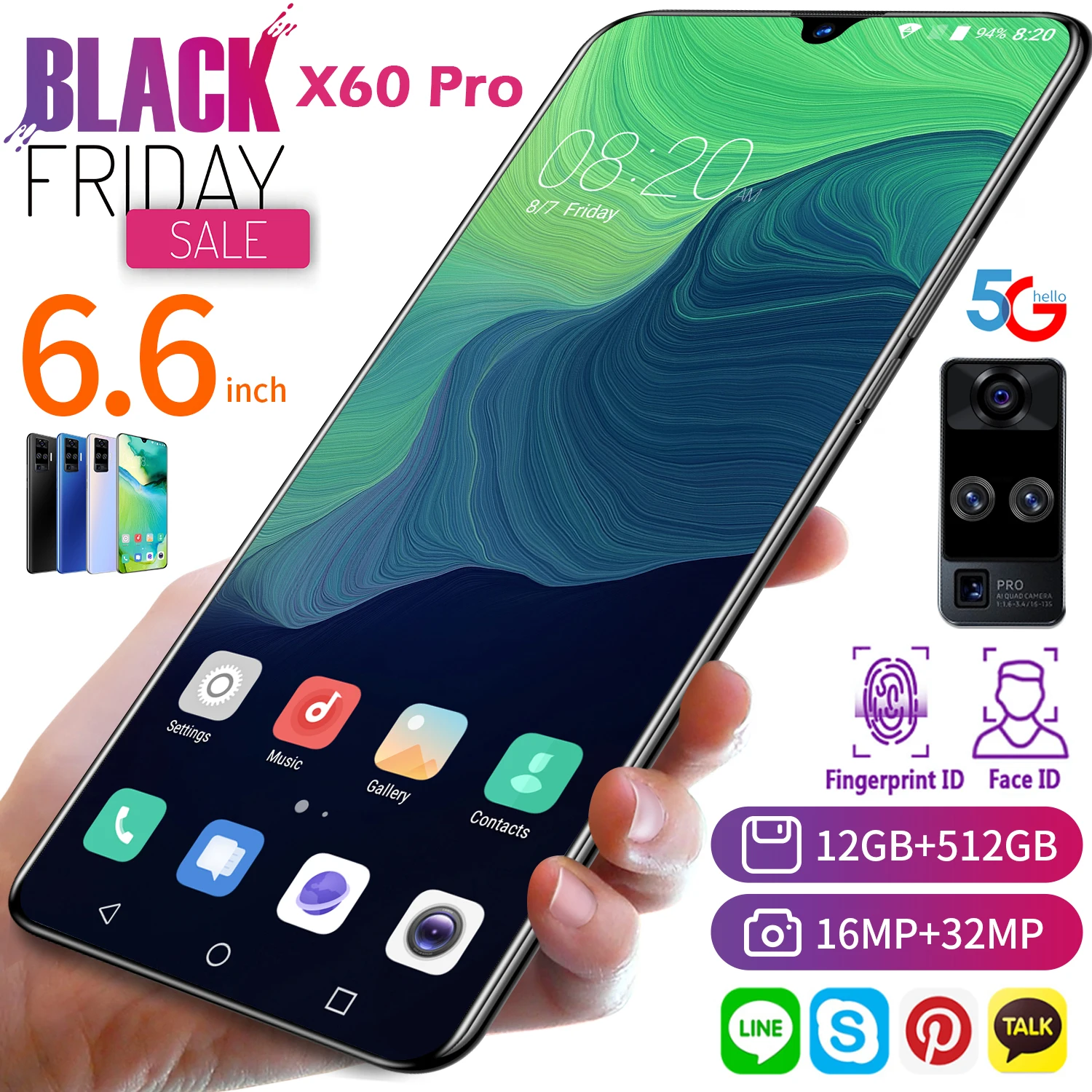 X60 pro versão global snapdragon 865 quad câmera 32mp smartphone 6.6