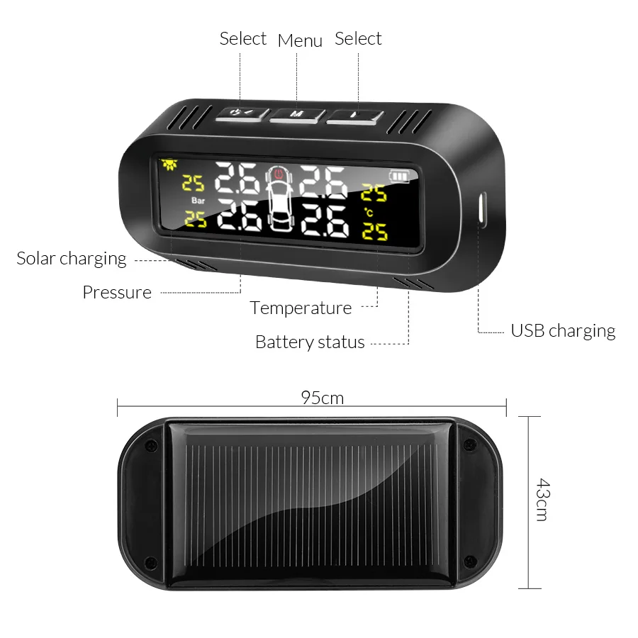 Система контроля давления в шинах ACCEO Smart Car TPMS с солнечной зарядкой система