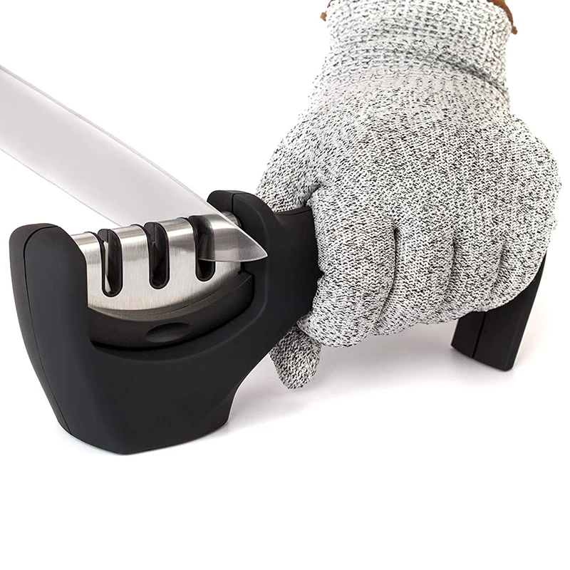 Kitchen Knife Sharpener, 3-Stage Knife Sharpening Tool Helps Repair, Restore and Polish Blades - Cut-Resistant Glove Included Kitchen Knife Sharpener, 3-Stage Knife Sharpening Tool Helps Repair, Restore and Polish Blades - Cut-Resistant Glove Included