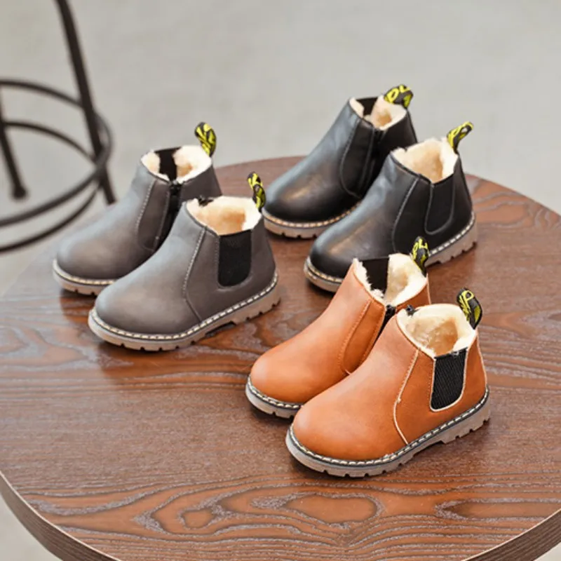 

Children Fashion Boots Winter Wool Teen Girls Chelsea Boot With Zip Big Boys Snow Boots PU Leather Sneakers Baby Kids l