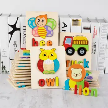

3D Wooden Puzzle Animal Traffic Tiger Panda Pattern Children Hand Jigsaw Puzzles Baby Learning Educational Toys for Kids Gifts