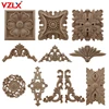 VZLX Wood Applique Onlay Decal Figurines Wooden Carved Decor Unpainted Large Crown Leaves Oval Flower Furniture Doors Home ► Photo 1/6