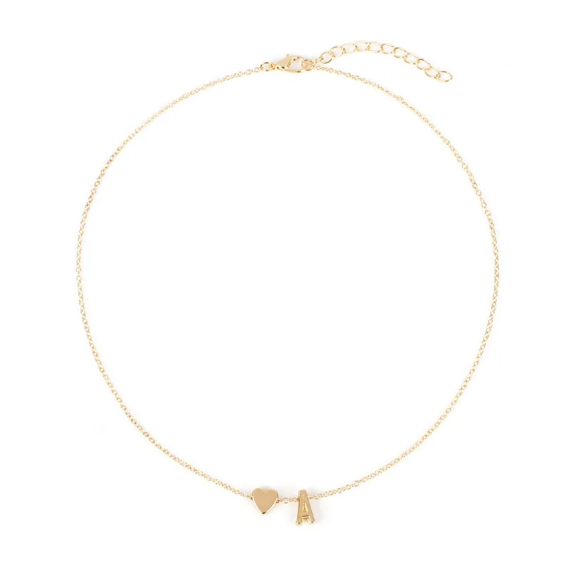 40+5cm Love & Letter charms Necklace Clavicle chain Tiny Heart Dainty Initial Choker for Women jewelry