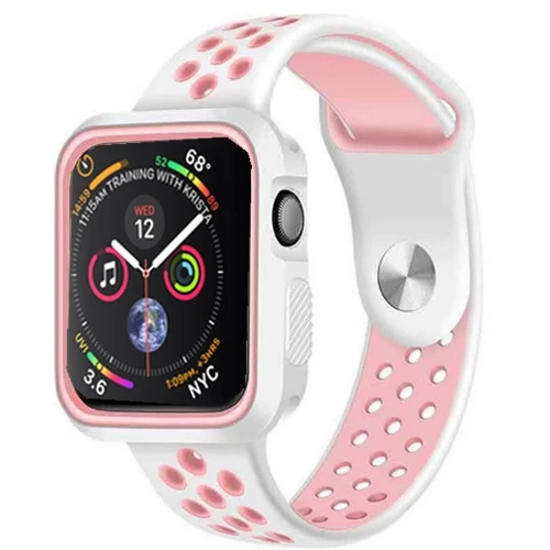 white pink Ремешок для apple watch band case 4 5 44 мм 40 мм iwatch band 42 мм 38 мм Аксессуары Силиконовый coorrea apple watch 3 2 Чехол с браслетом - Цвет ремешка: white pink