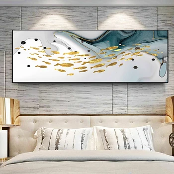 

Modern Abstract Ocean Art Posters and Prints Golden Fish Pictures Painting Wall Art for Living Room Home Decor (No Frame)