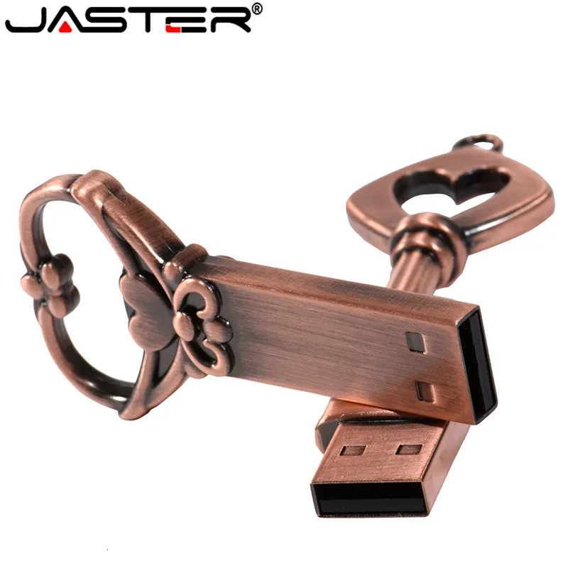 

JASTER copper love heart shaped key usb flash drive pendrive pen drive 4gb 16gb 32gb 64gb metal keys memory Stick wedding gift
