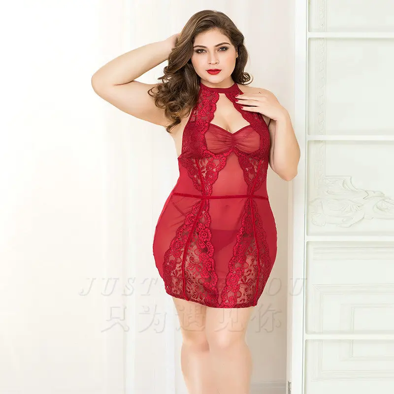 Женское белье размера плюс, супер сексуальное, кружевное, прозрачное, красное, ночная рубашка - Цвет: 01