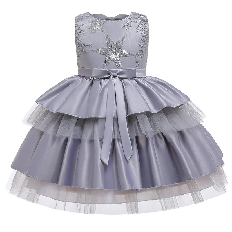 Кружевное платье-пачка принцессы с вышивкой для маленьких девочек; элегантное торжественное платье с цветочным узором для дня рождения; одежда без рукавов для девочек - Цвет: gray