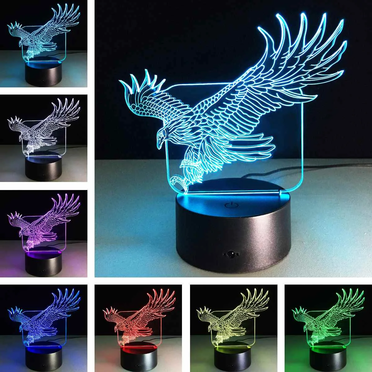 Smuxi USB зарядное устройство 3D светодиодный Летающий Орлиный свет акриловая Оптическая иллюзия визуальный светильник сенсорный выключатель 7 цветов для домашнего декора