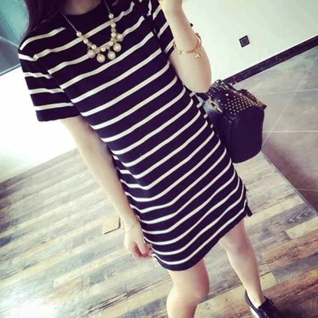 

Spring And Summer Dress WOMEN'S Dress 2019 New Style Korean-style Stripes Loose-Fit Korean-style Horizontal Stripes WOMEN'S Dres