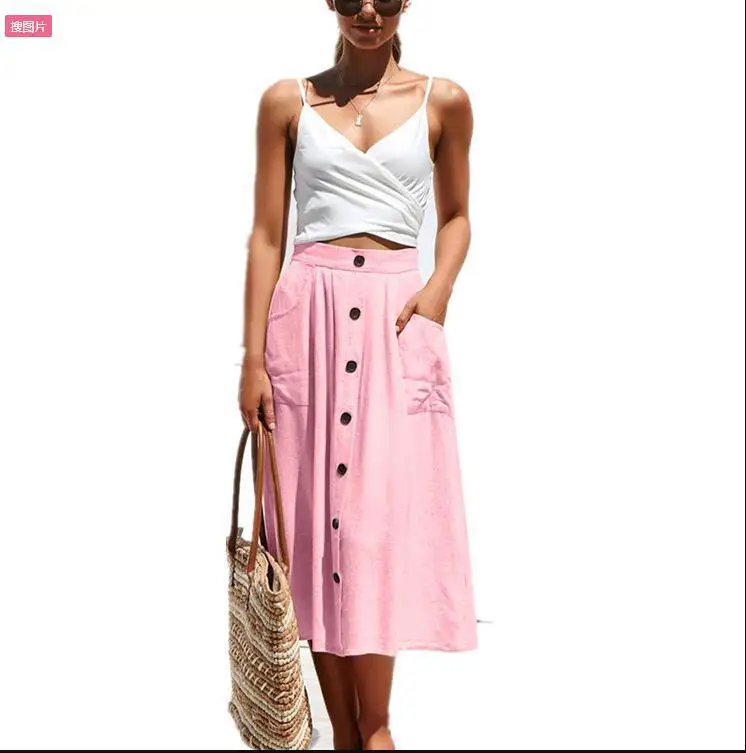 

2019 Europe And America WOMEN'S Dress Four Colors Buckle Loose Pocket Skirt New Style Dress