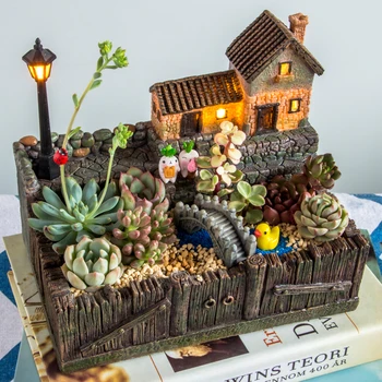 

Resin Micro Landscape Succulent Plants Vase Cactus Creative Planter Flowerpot Bonsai Orchid Pot Stand WY80514