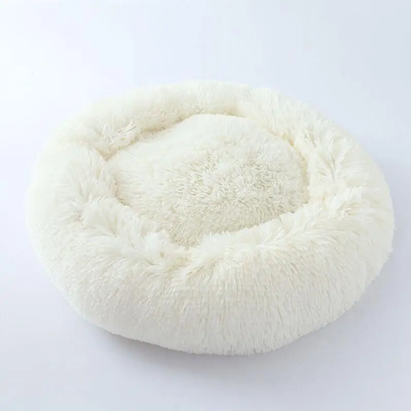 Теплые флисовые собаки кровать, пригодная для стирки для домашних животных в форме пончика Cuddler подушка для шезлонга для малых и средних собак супер мягкий пушистый плюшевый колодки Товары для кошек - Цвет: White